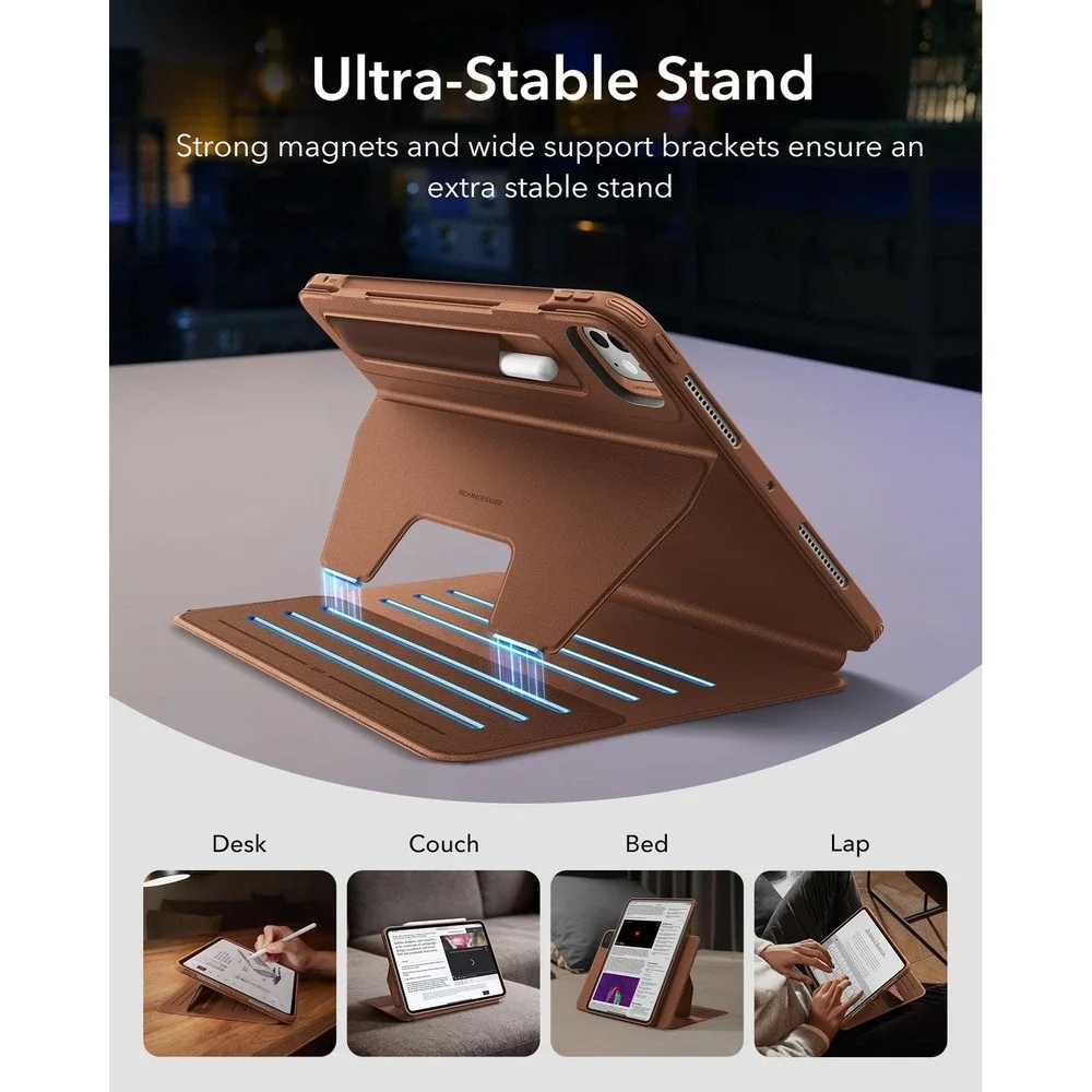 ESR iPad Pro 13 Case M5 M4 2025 2024 Magnetic Stand Pencil Holder Brown Leather